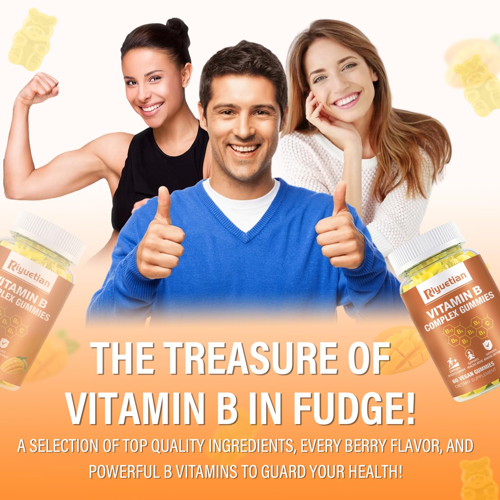 Riyuetian Vitamin B Complex Gummies may support daily mood and energy.