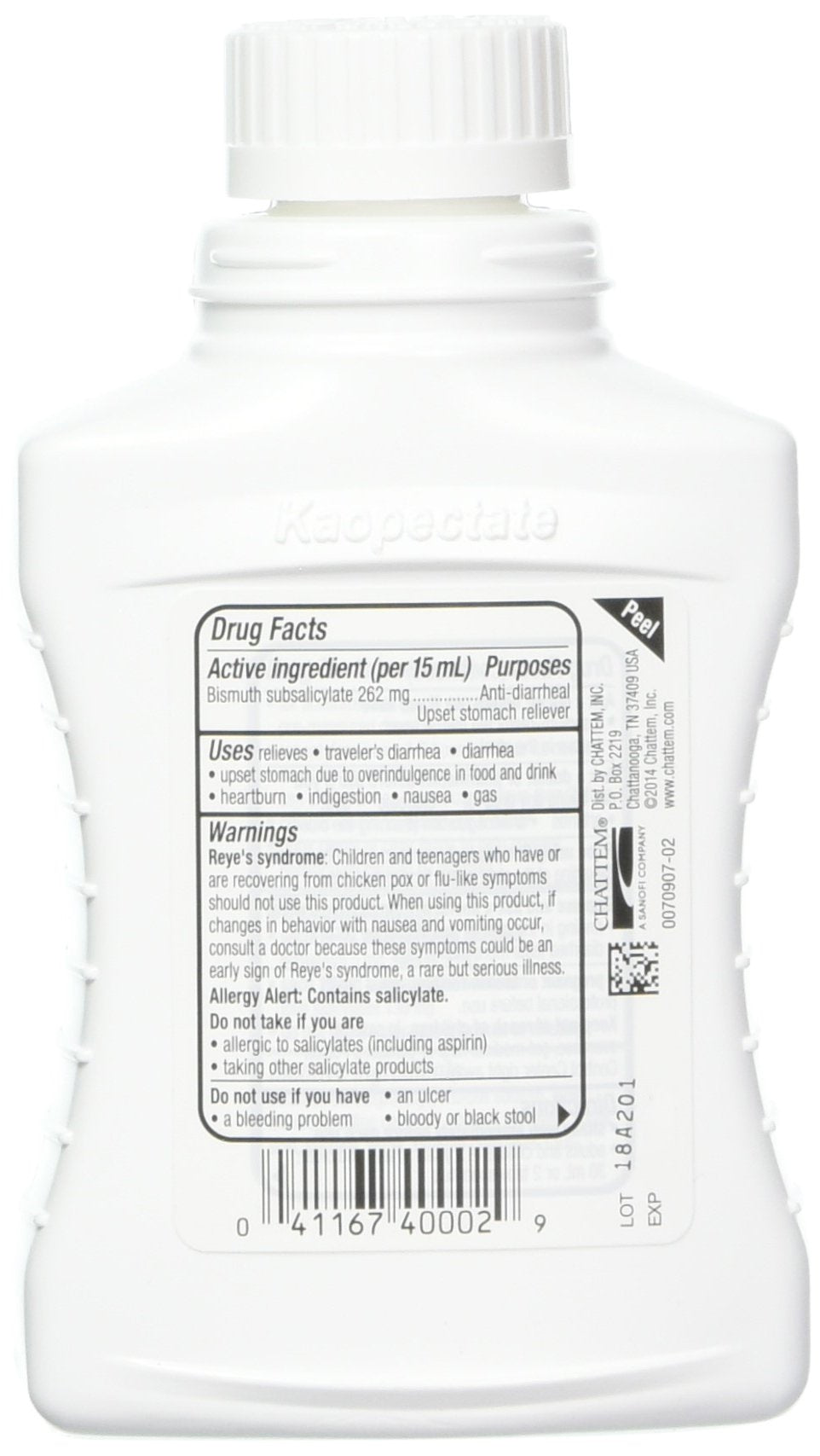 R-LAKE Kaopectate pour shows easy-dose bottle ready for upset stomach relief.