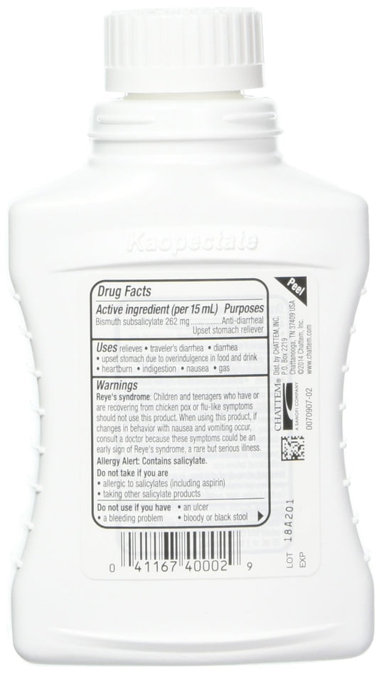 R-LAKE Kaopectate pour shows easy-dose bottle ready for upset stomach relief.