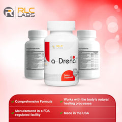 RLC Labs a-Drenal packaging box displaying gluten free non GMO formulation