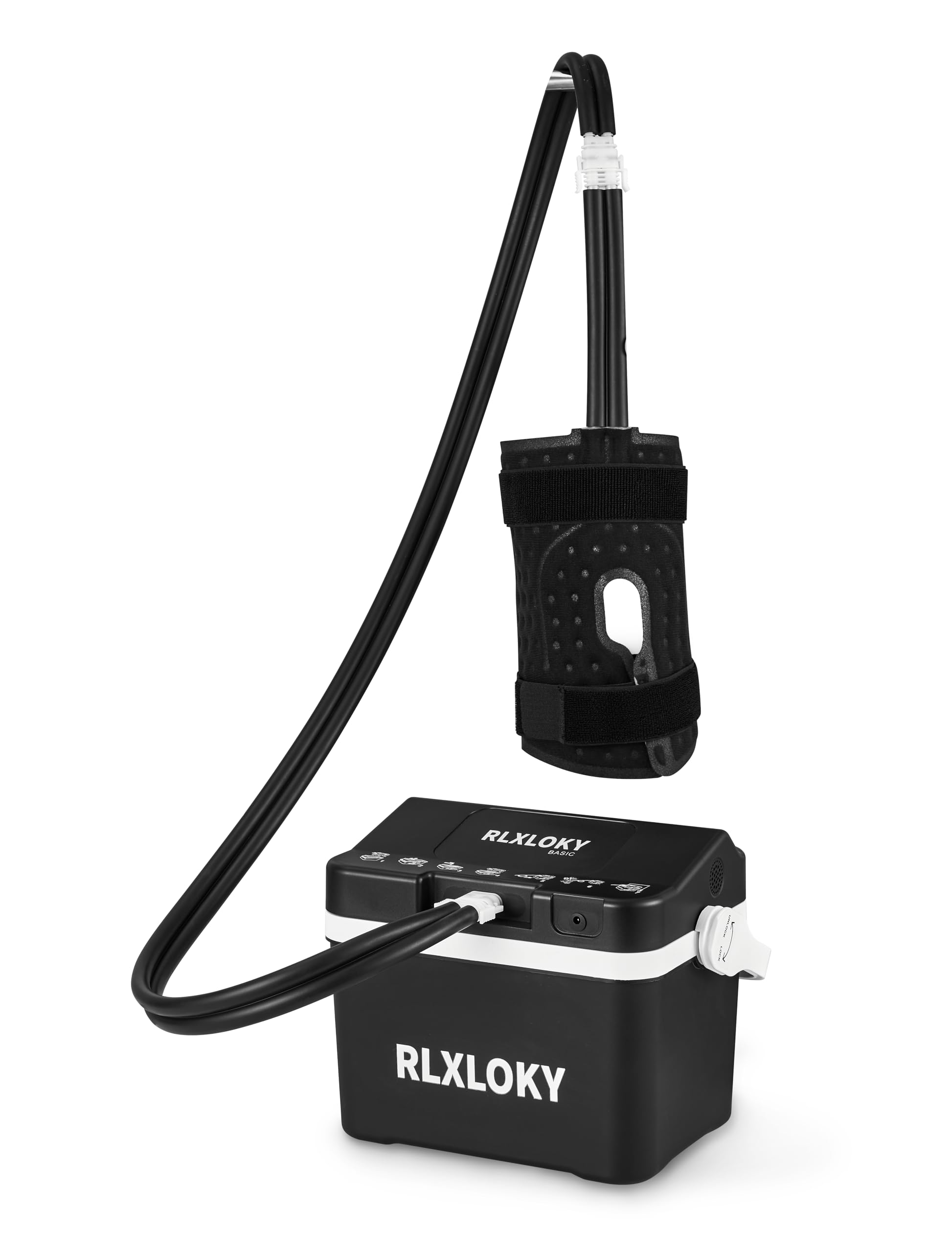 RLXLOKY system-front view shows portable cold therapy at home.