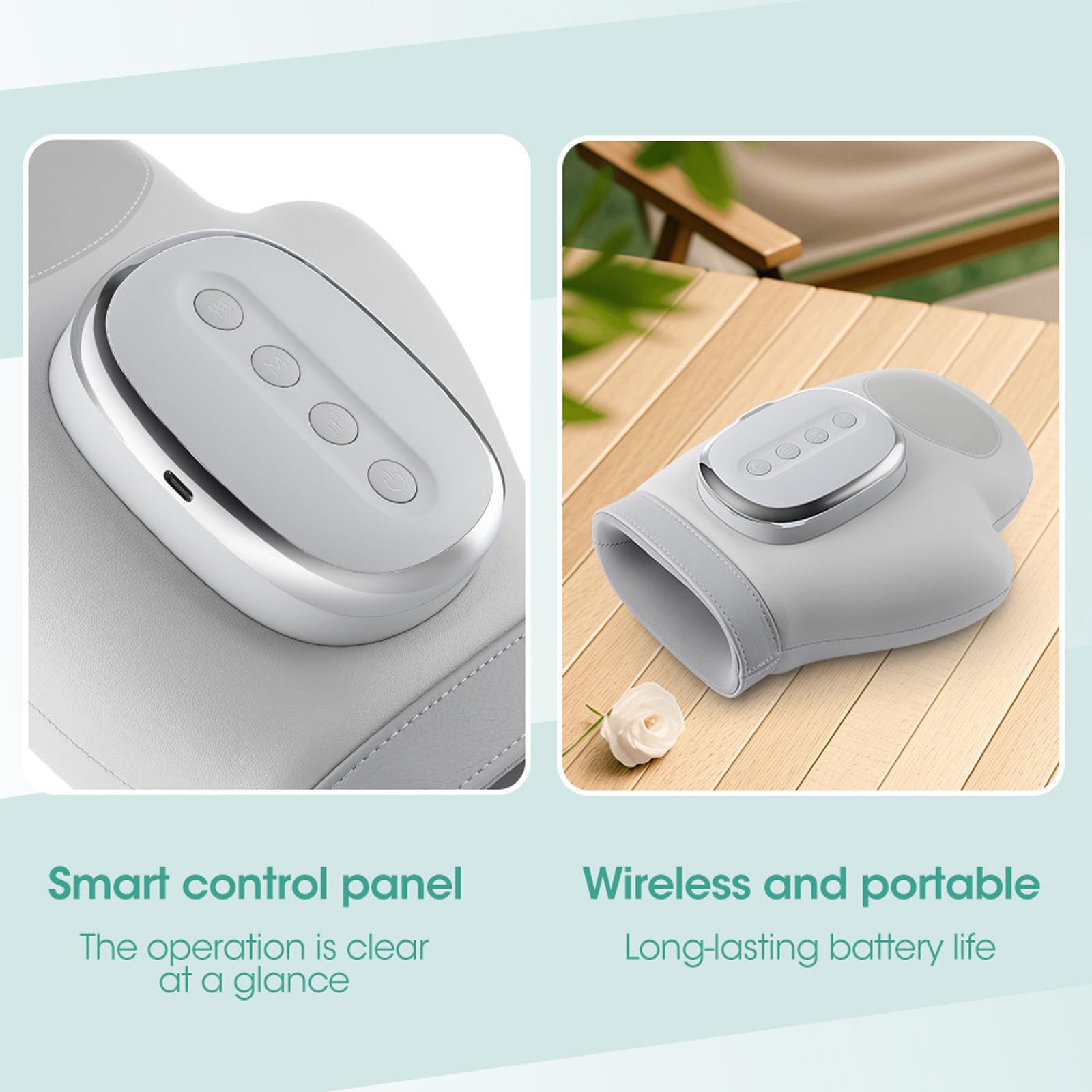 RnemiTe-amo cordless hand massager shown in portable design for travel.