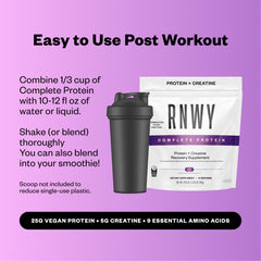 RNWY Acai Protein certifications badge signals third-party testing.