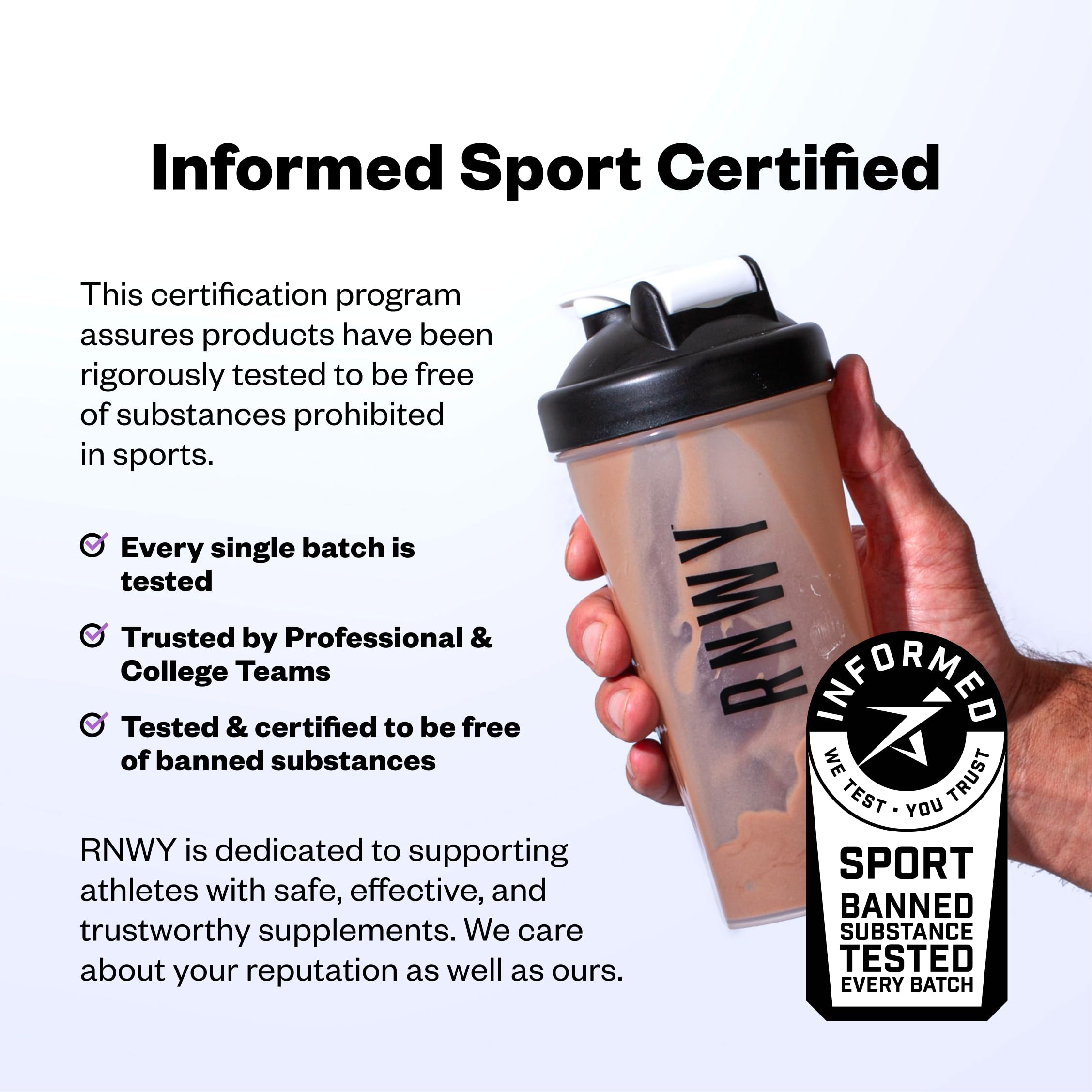 RNWY Acai Protein ingredients list features fermented yeast protein and BCAAs.