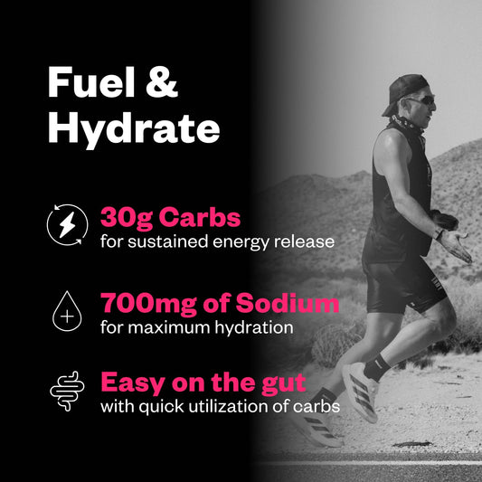 RNWY Salty Carbs glass with dissolved mix during a workout for hydration