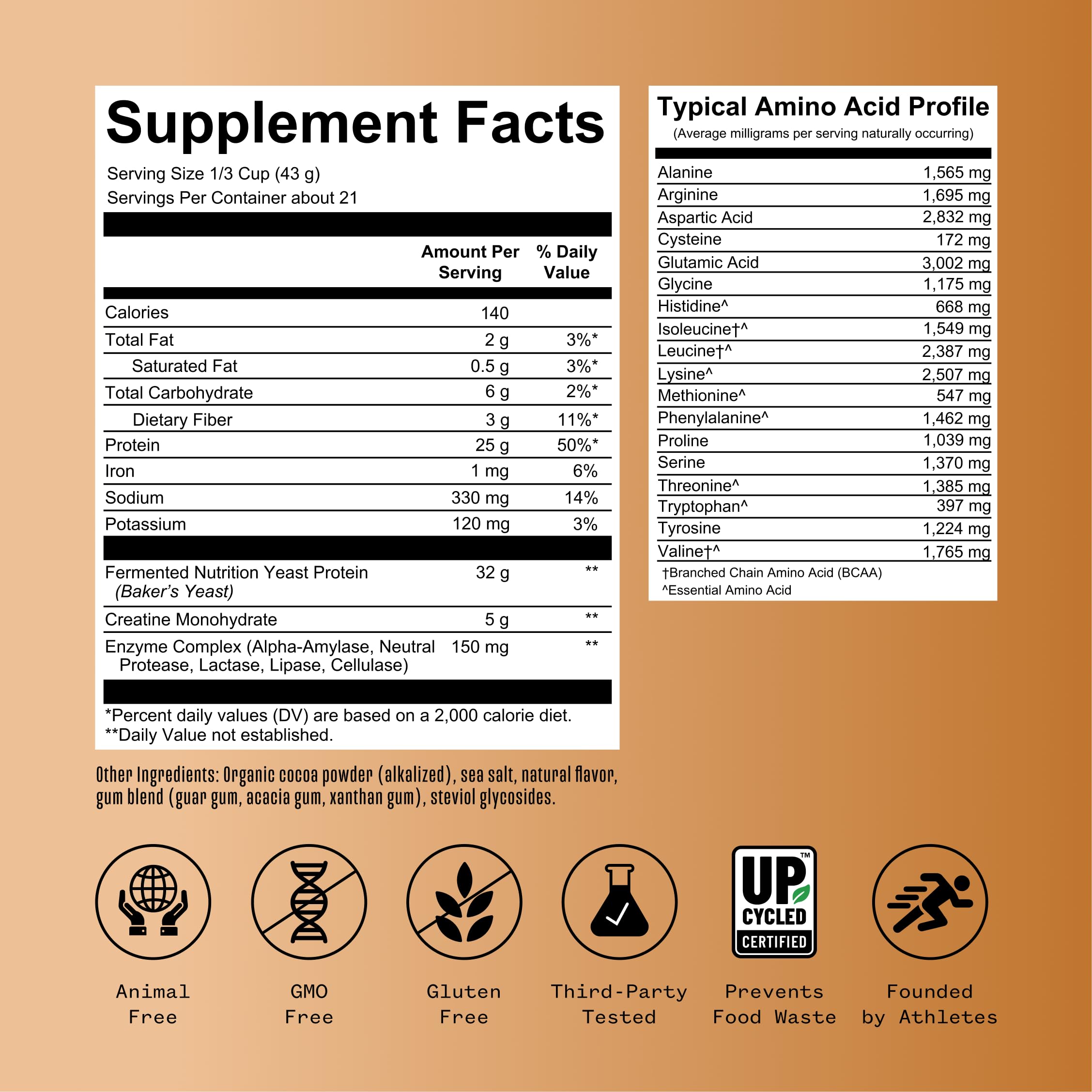 RNWY vegan gluten-free dairy-free ingredients label emphasizing clean nutrition.
