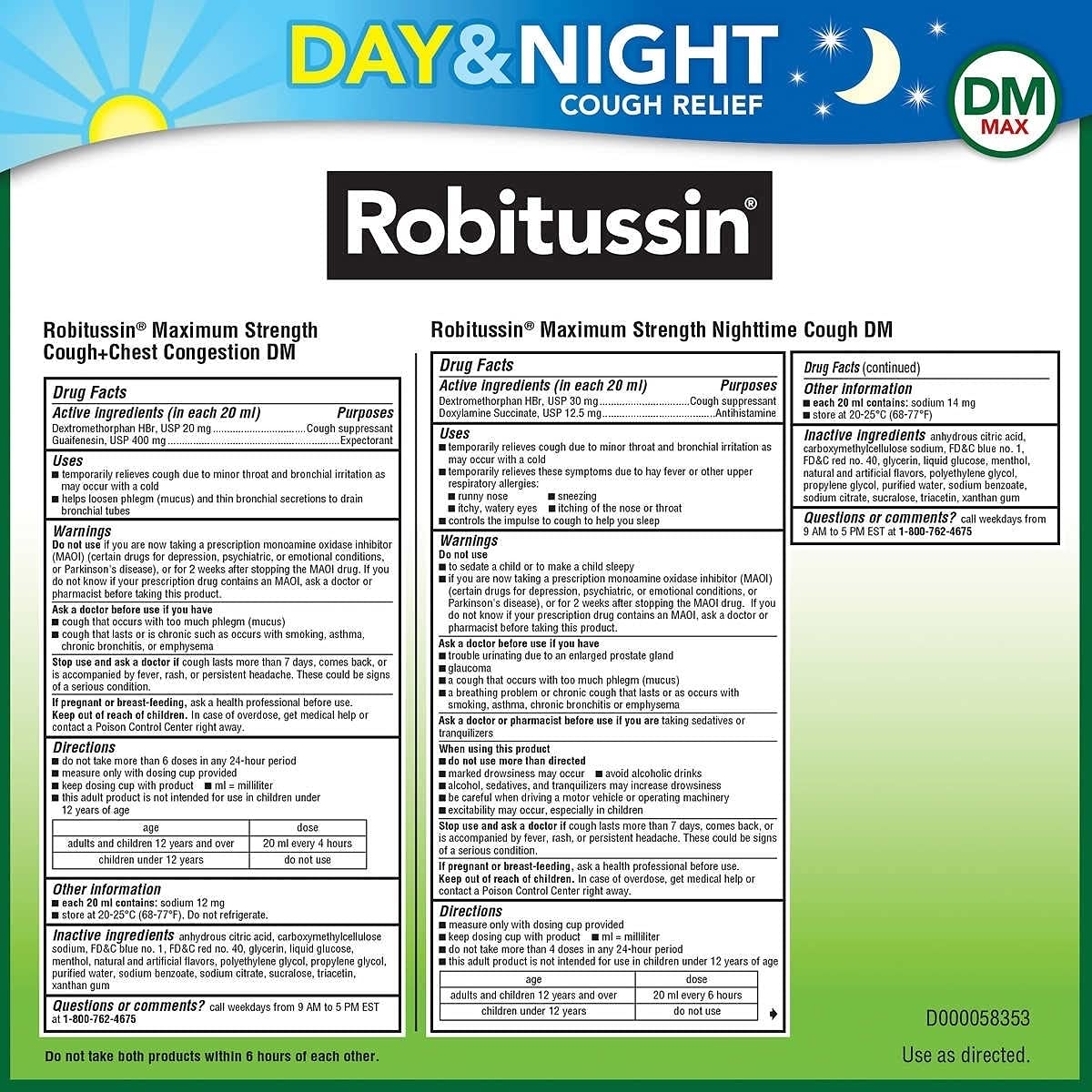 Robitussin DM Max day-night pack prepared for chest congestion relief and restful sleep.