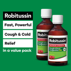 Robitussin raspberry-flavor cough syrup bottle for daytime relief