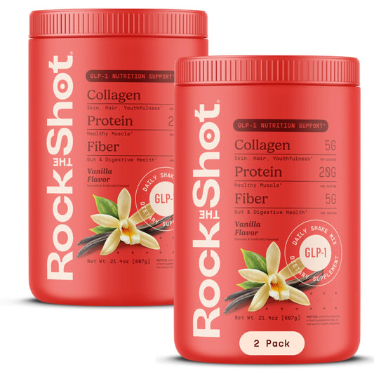 Rock the Shot GLP-1 Vanilla bottle front, high-protein daily shake for balanced nutrition.