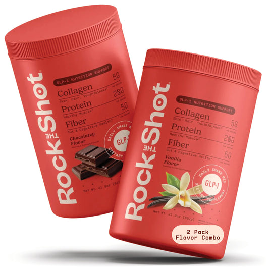 Rock The Shot GLP-1 shake chocolate serving supports lean muscle during weight loss