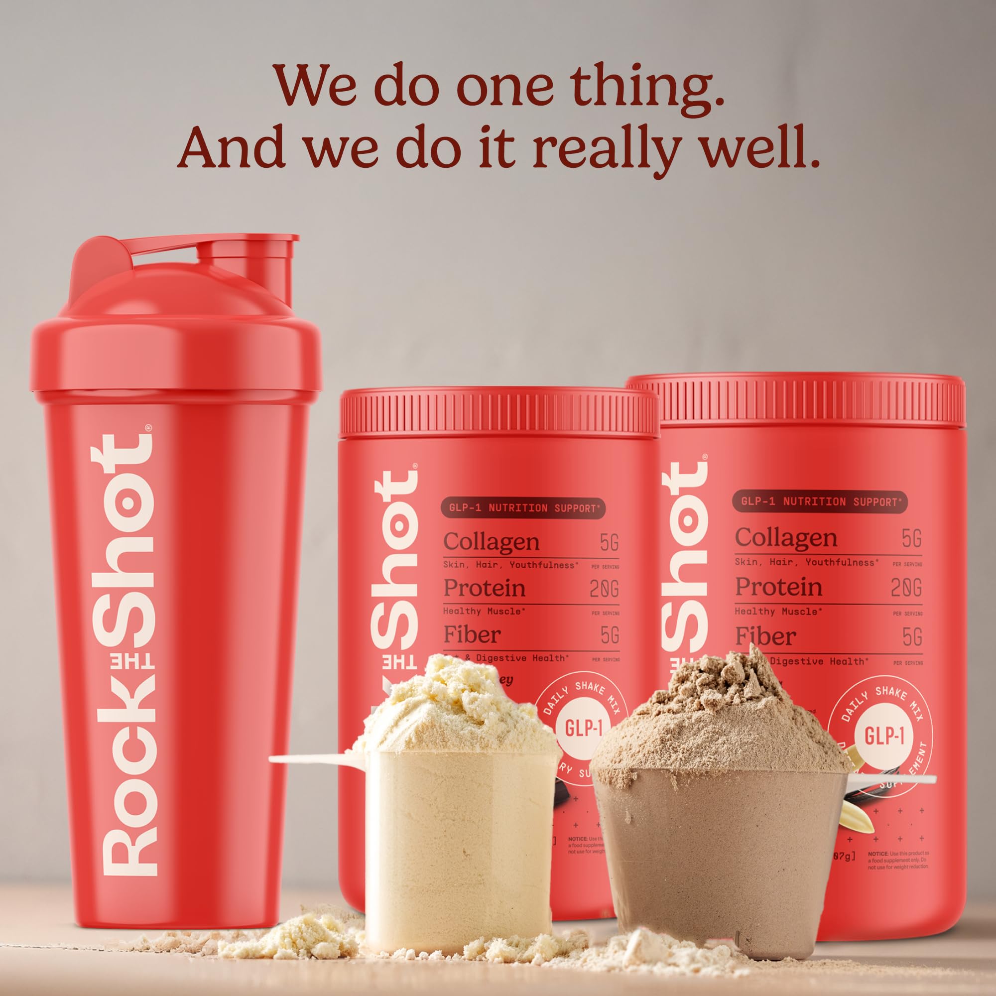 Rock The Shot GLP-1 shake on the counter fits a busy routine