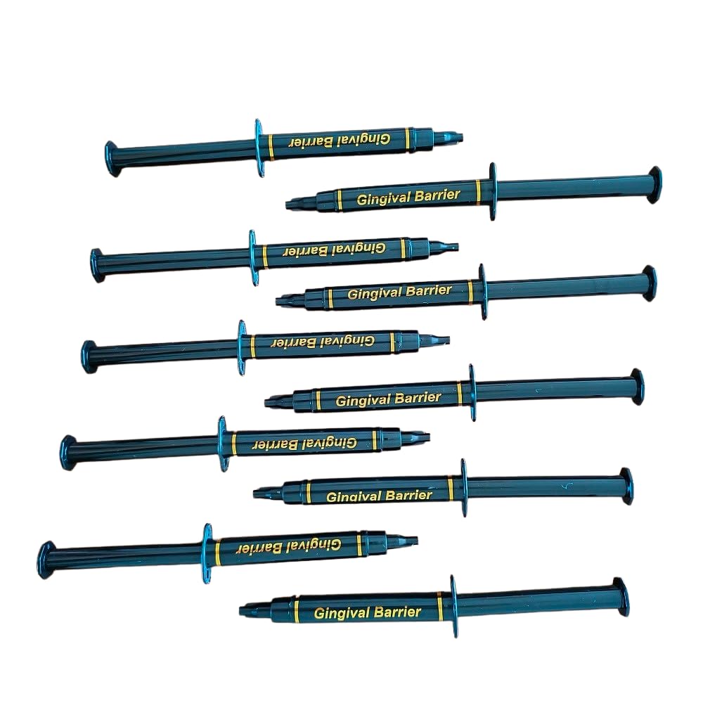 RocketSmile gingival barrier blue gel forms 3-6mm wide barrier under gingiva during whitening.