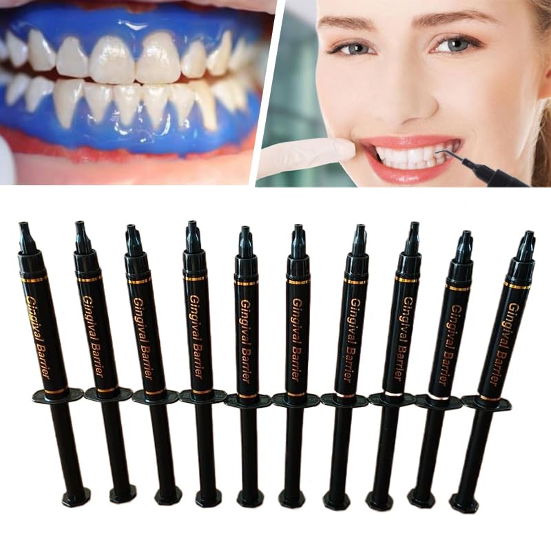 RocketSmile blue gingival barrier gel curing process shows fast seal for protected gums.