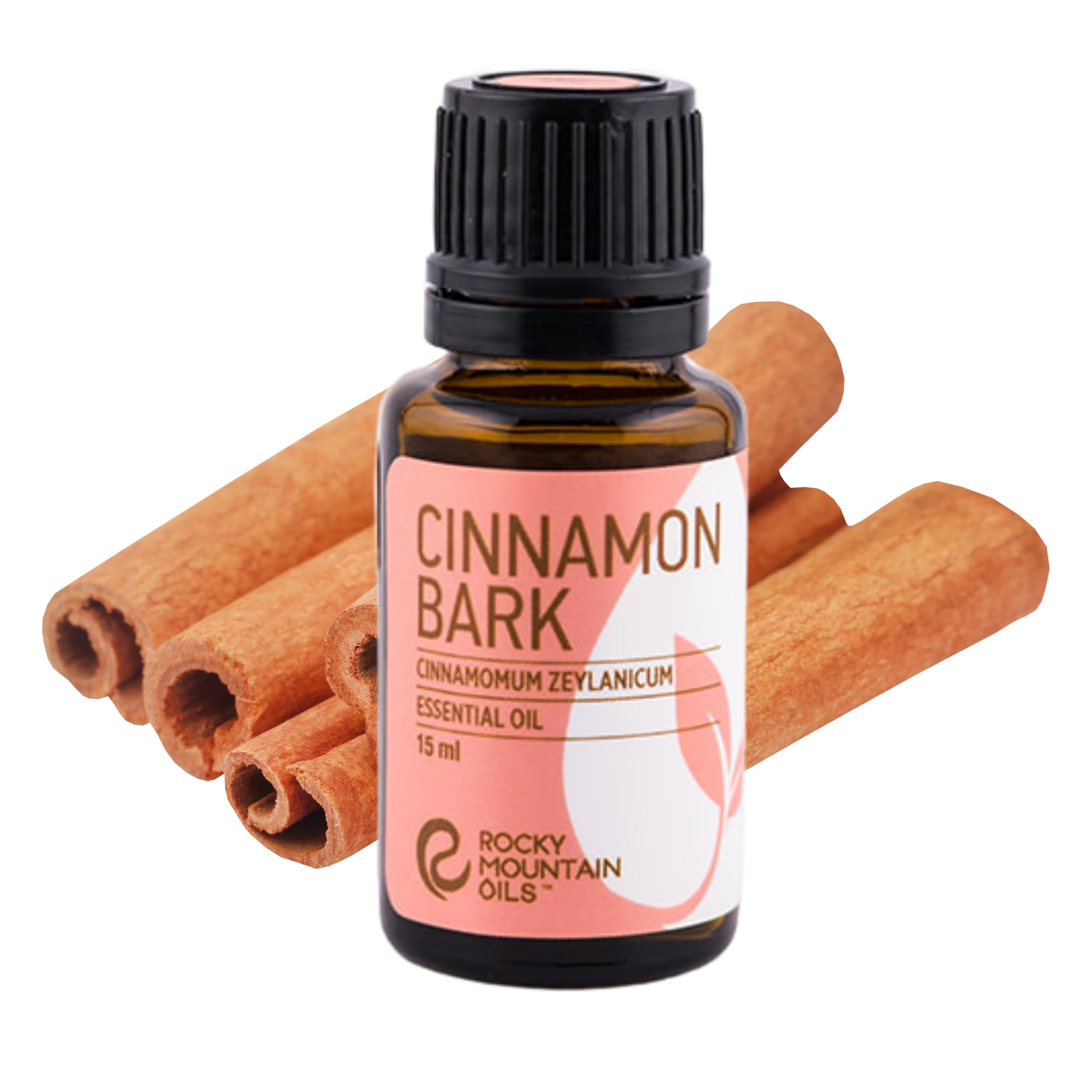 Rocky Mountain Oils Cinnamon Bark essential oil bottle 15ml for aromatherapy and diffuser use.