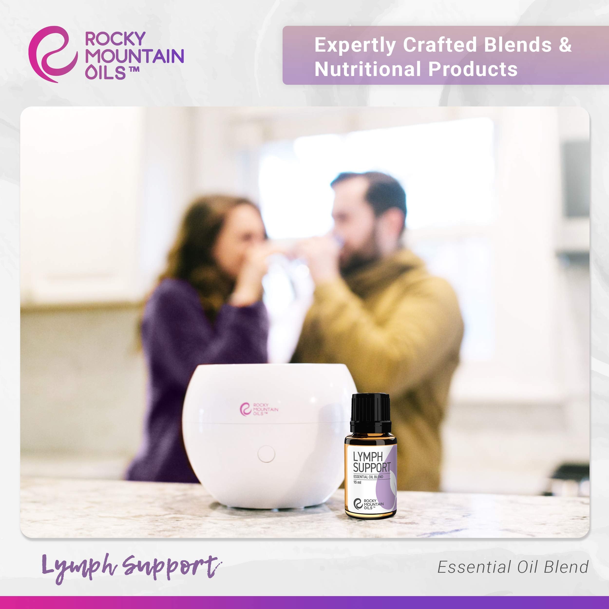 Rocky Mountain Oils Lymph Support bottle with drops—targeted neck massage possible.