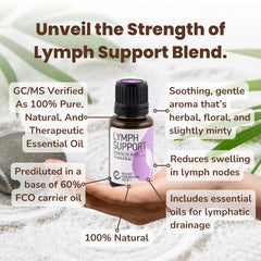 Rocky Mountain Oils Lymph Support label closeup—ingredients and lymph care claim.