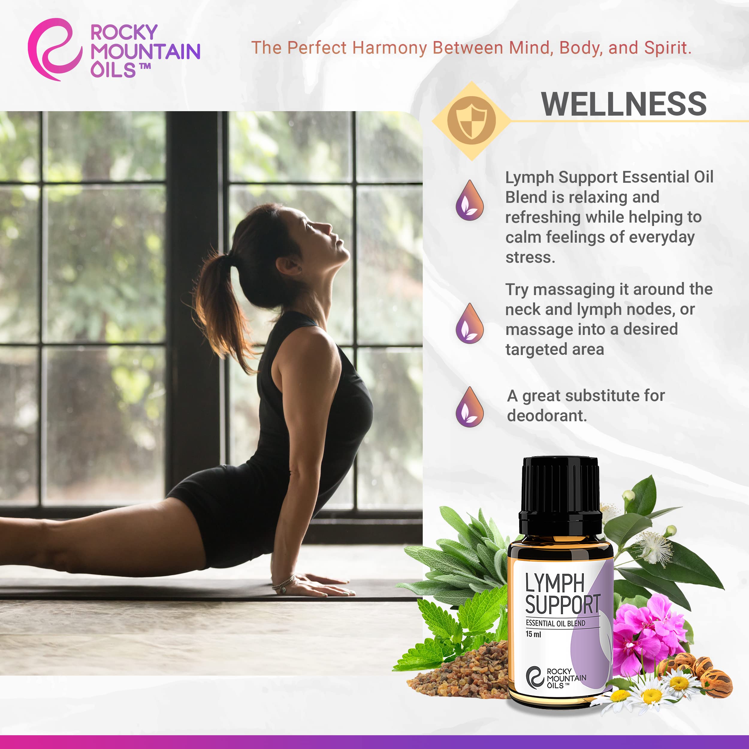 Rocky Mountain Oils Lymph Support oil pour—easy topical application for massage.