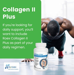 Roex Collagen II Plus packaging emphasizing organic, plant-based capsules.