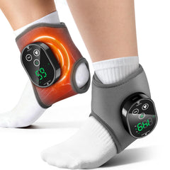 ROHVEMJ two-pack ankle wraps on feet provide dual warmth and massage.