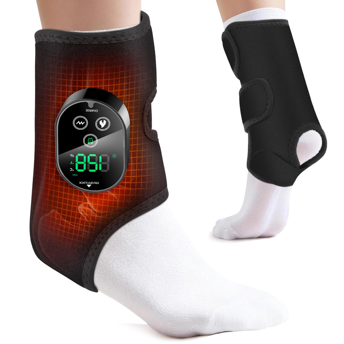 ROHVEMJ cordless ankle heating pad in action for targeted relief.