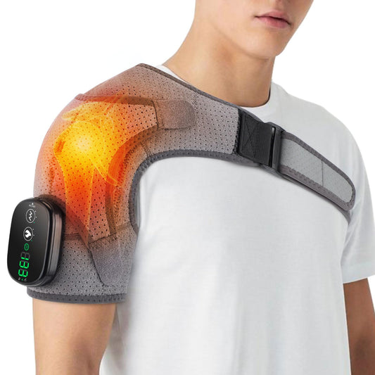 ROHVEMJ cordless shoulder heating pad worn as a wearable wrap for flexible heat relief