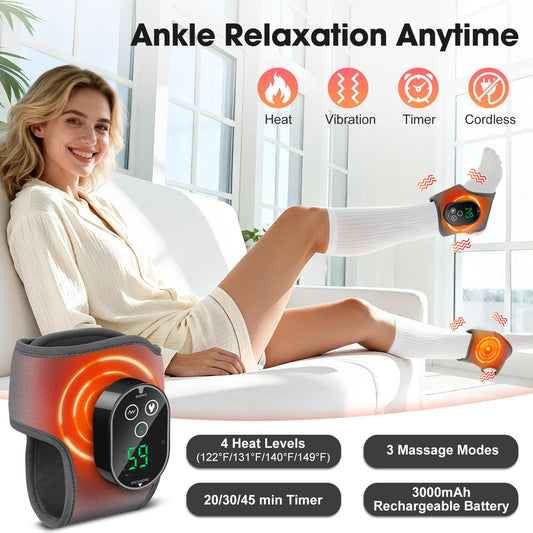 ROHVEMJ left ankle wrap in use delivers targeted heat therapy.