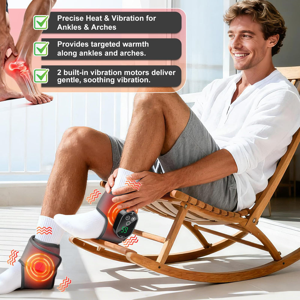 ROHVEMJ right ankle wrap in use provides relaxing vibration.