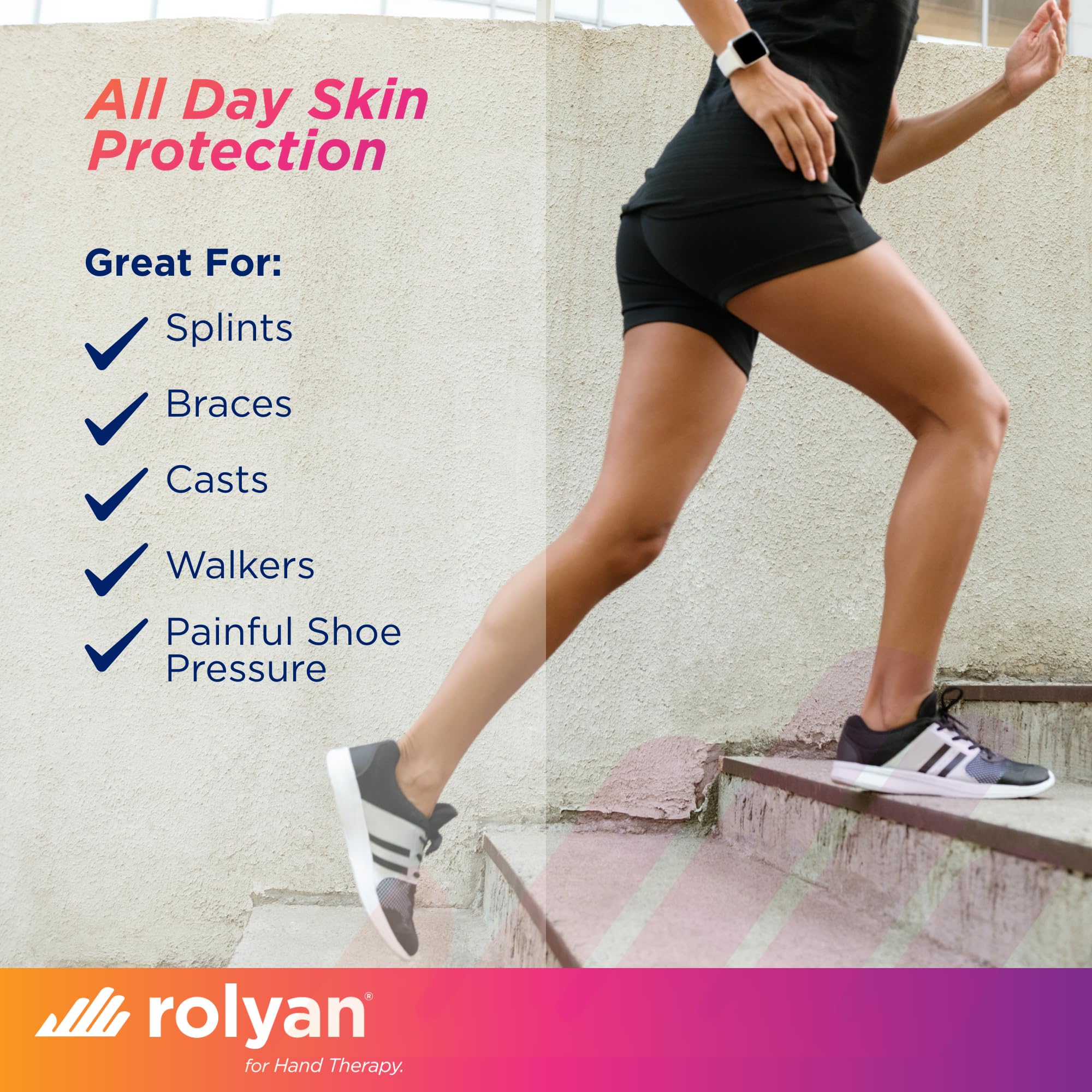 Rolyan moleskin padding applied under a brace to reduce friction during daily activities