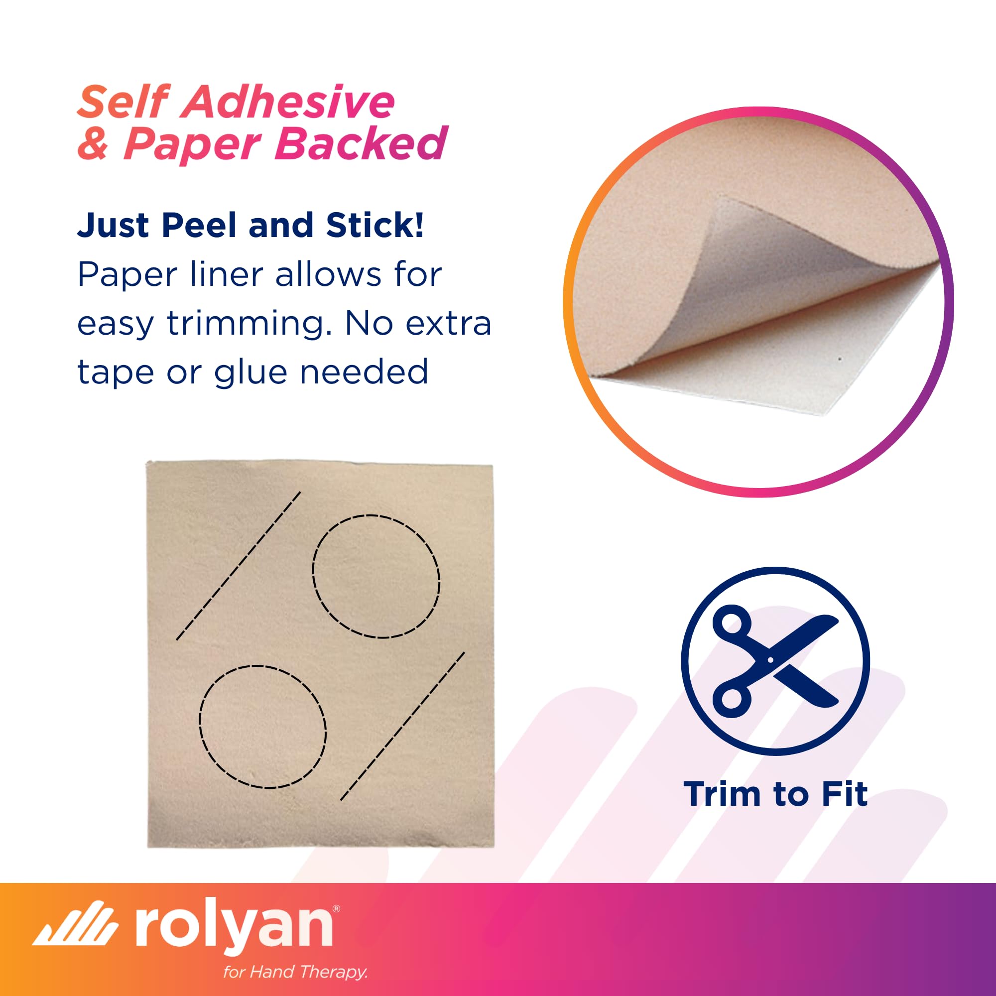 Rolyan moleskin self-adhesive backing ready to attach to braces and splints for protection