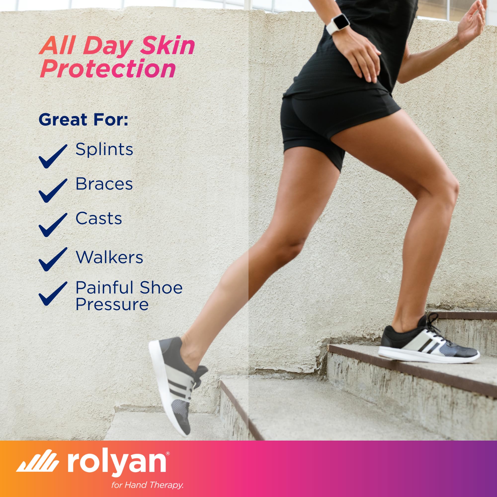 Rolyan beige padding roll under a wrist splint for skin protection
