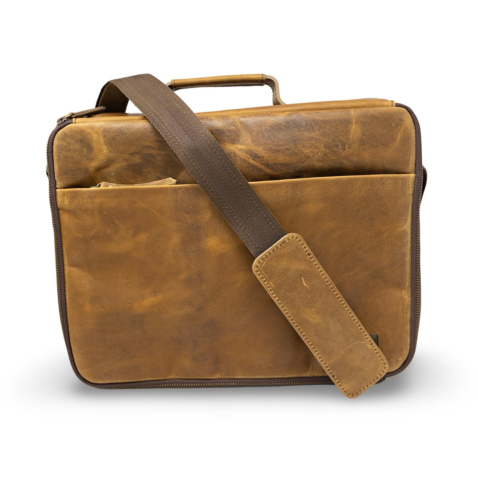 ROMFRE CPAP travel bag front view shows sleek leather design for professional travel