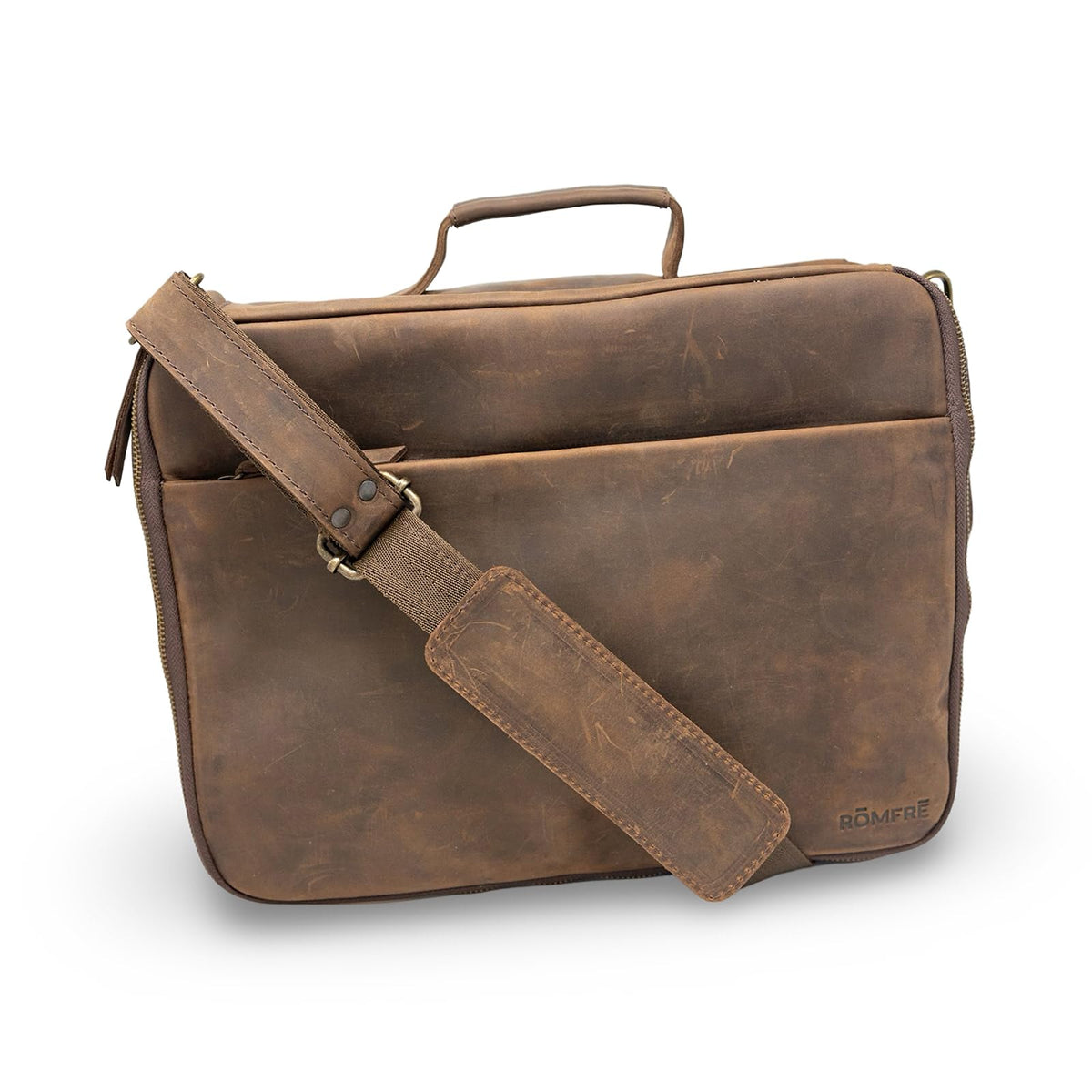 ROMFRE CPAP travel bag in full-grain cocoa leather for a discreet professional look