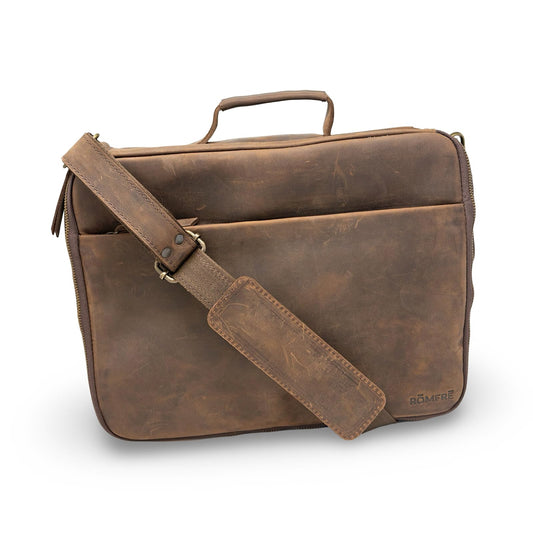 ROMFRE CPAP travel bag in full-grain cocoa leather for a discreet professional look
