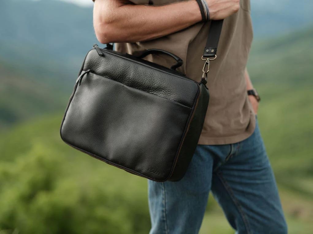 ROMFRE CPAP travel bag leather texture highlights premium craftsmanship