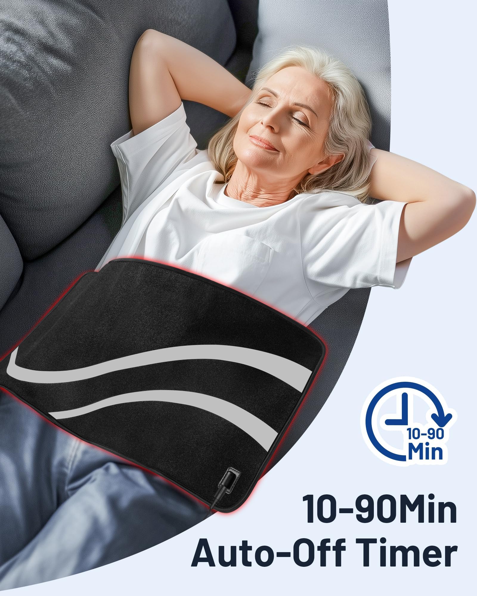 ROMISA therapy pad on abdomen for gentle, hands-free therapy