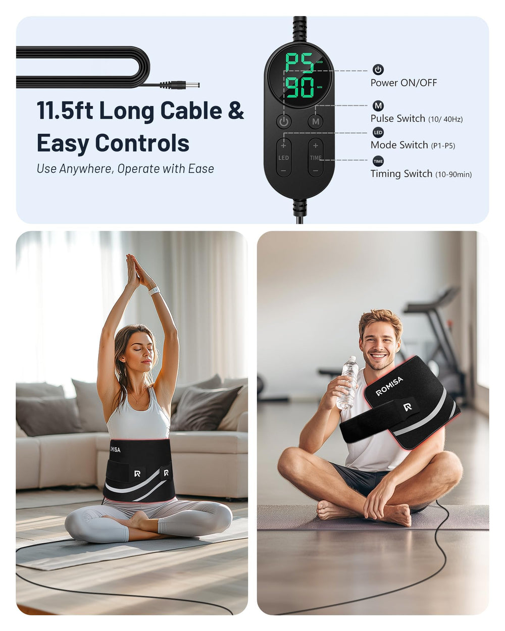 ROMISA controller with long cord for easy adjustments during therapy