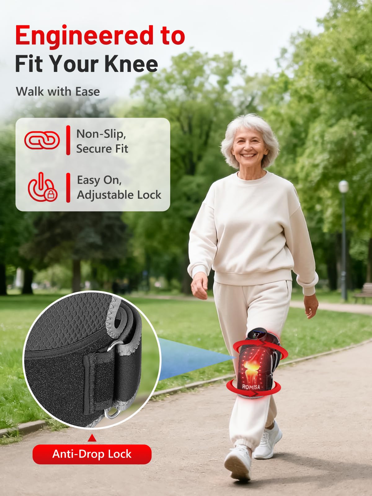 ROMISA knee brace close-up pads, soft-contact surface for comfortable wear.