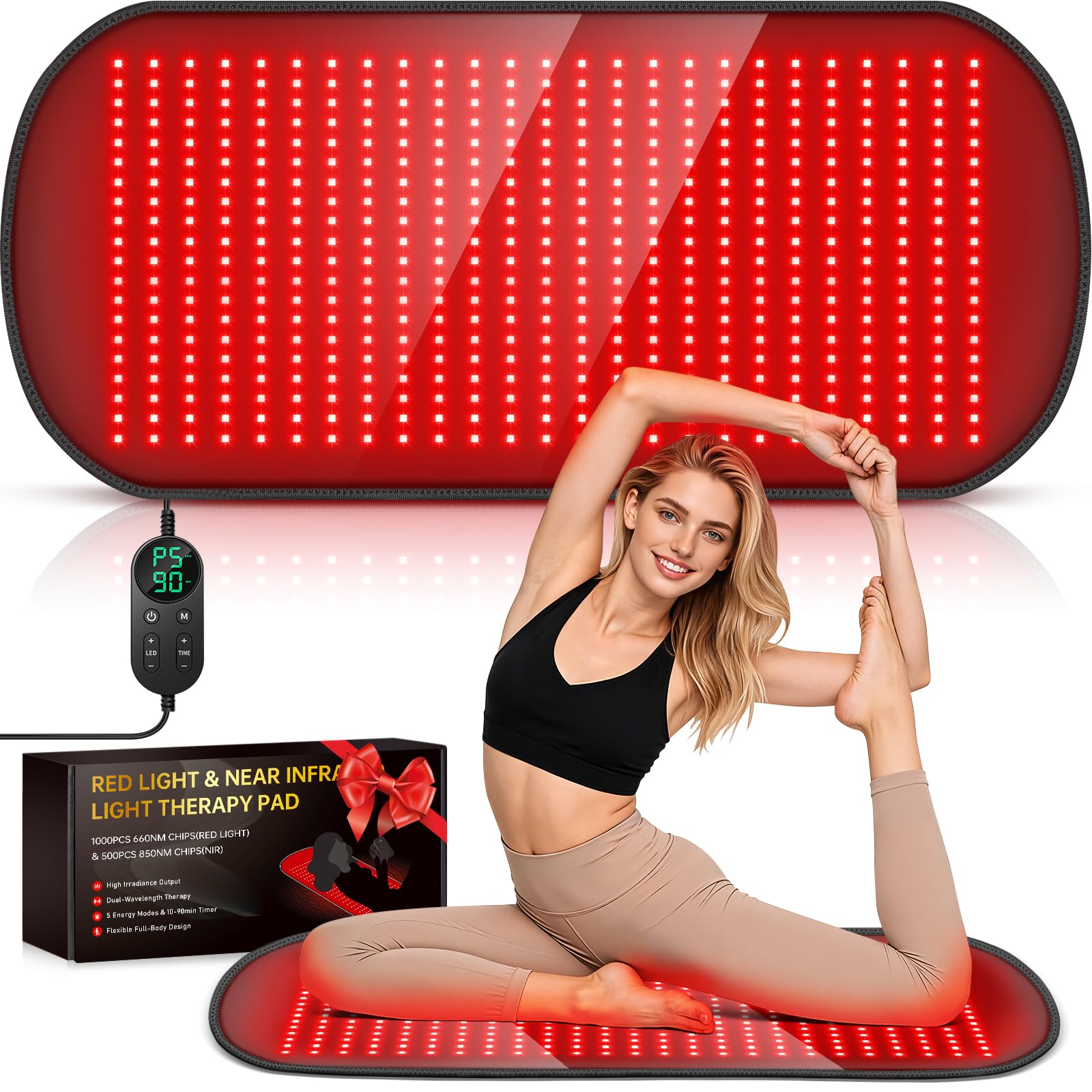 ROMISA large red light therapy mat covering back with soothing warmth