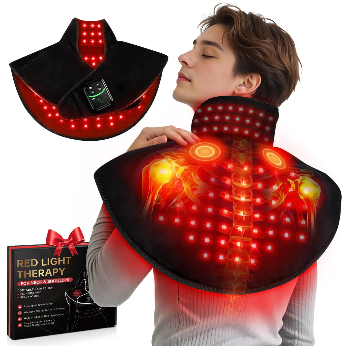 ROMISA neck-shoulder therapy wrap delivers cordless warmth for targeted relief.