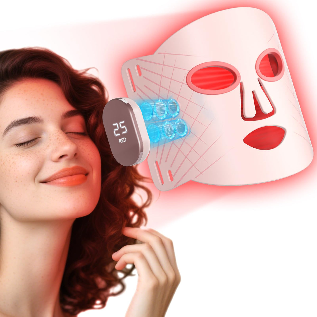 ROMISA red-light face mask with four modes for full-face coverage and glow.