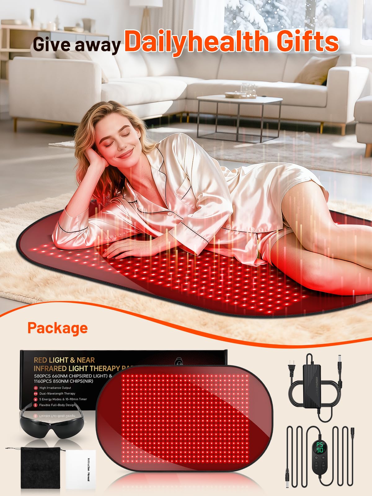 ROMISA red light therapy mat kit includes glasses for optional eye protection.
