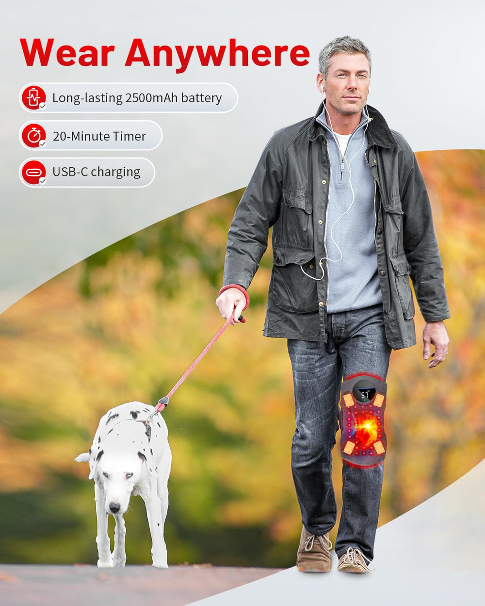 ROMISA knee brace battery with 2500mAh for portable sessions.