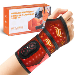 ROMYSE cordless wrist heating pad front view with heat and massage controls