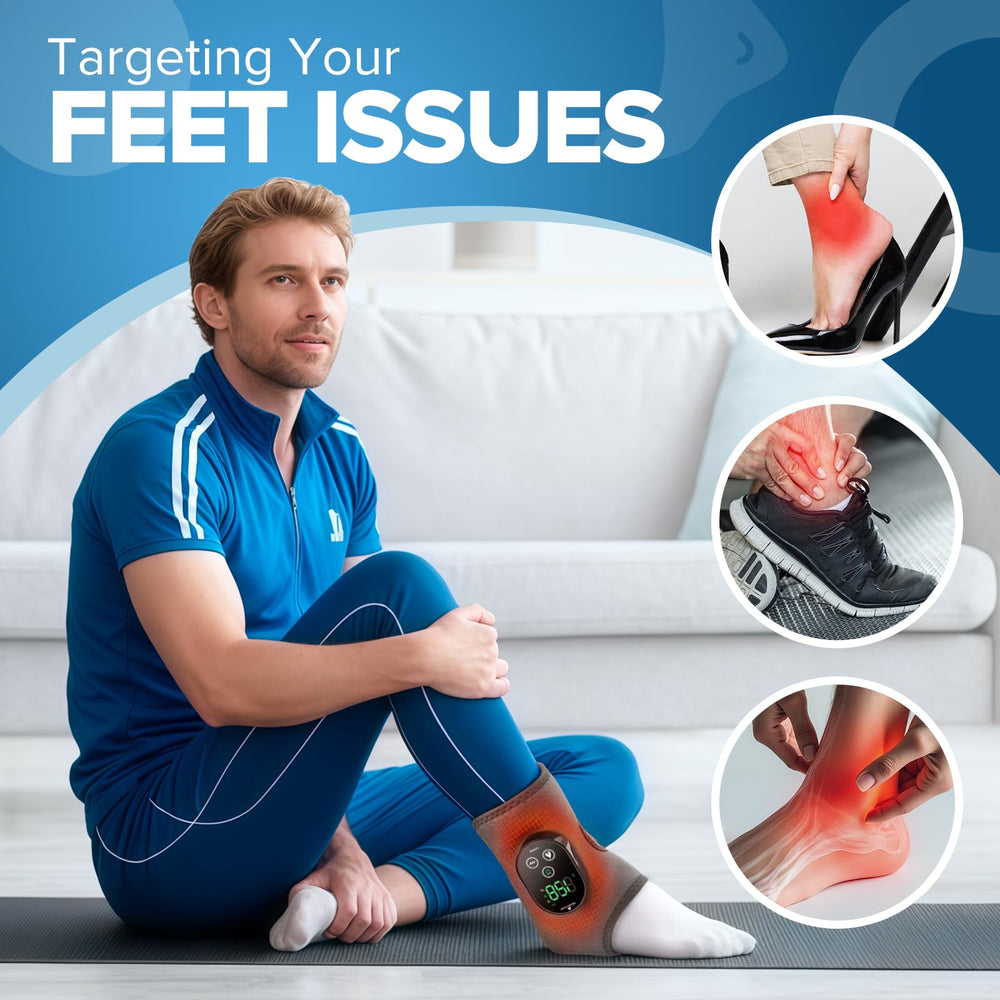 ROMYSE foot massager close-up showing heat and vibration for targeted relief