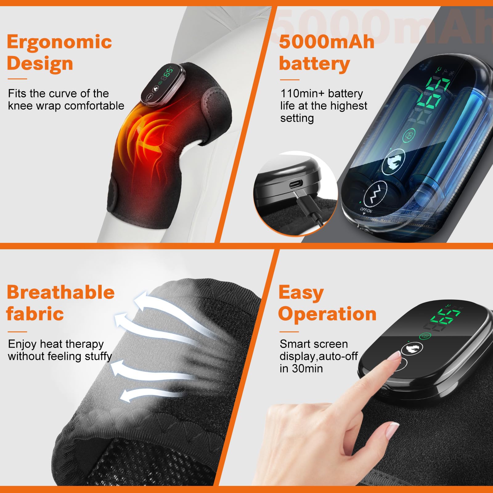 ROMYSE rechargeable knee wrap with portable, wireless comfort at home or office