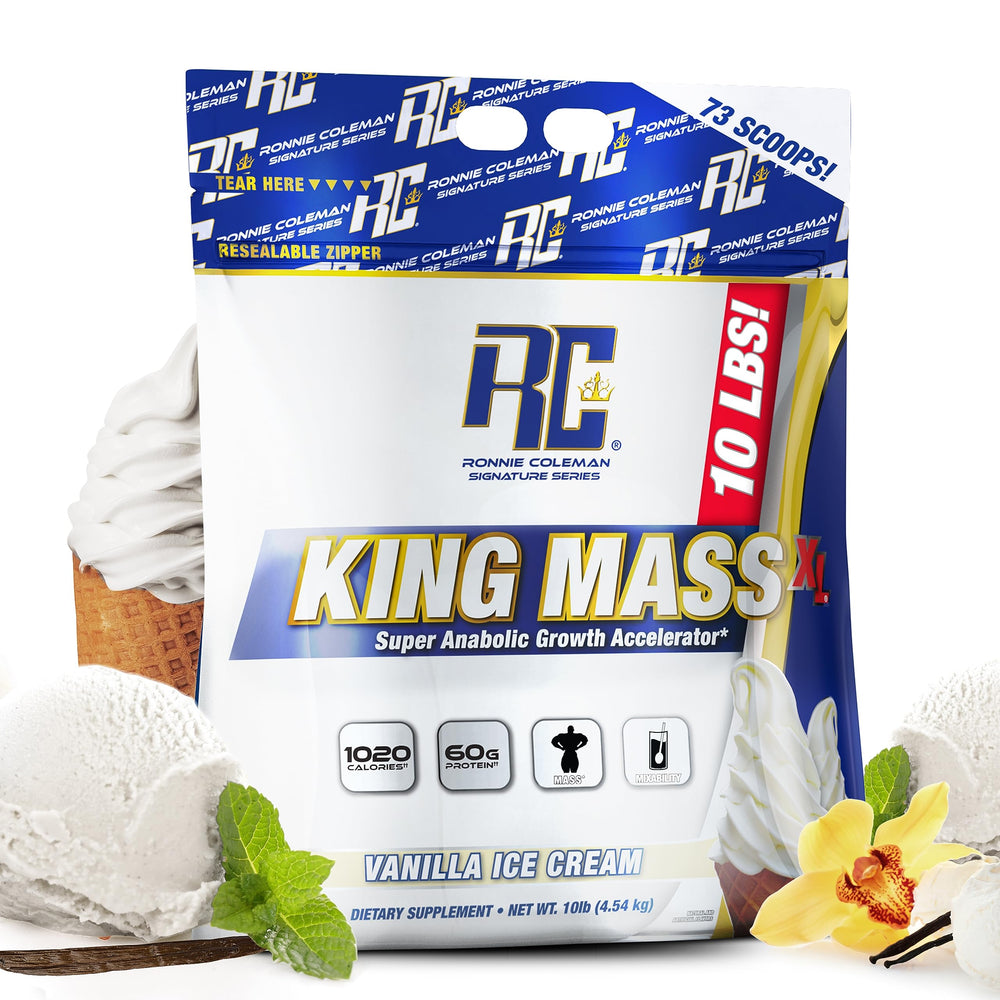 Ronnie Coleman King Mass XL vanilla ice cream tub for muscle support.
