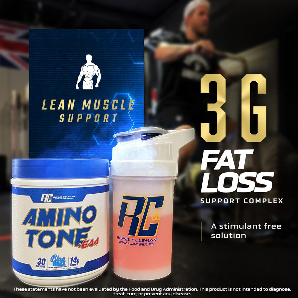 Ronnie Coleman Amino-Tone during workout with shaker bottle demonstrates on-the-go hydration