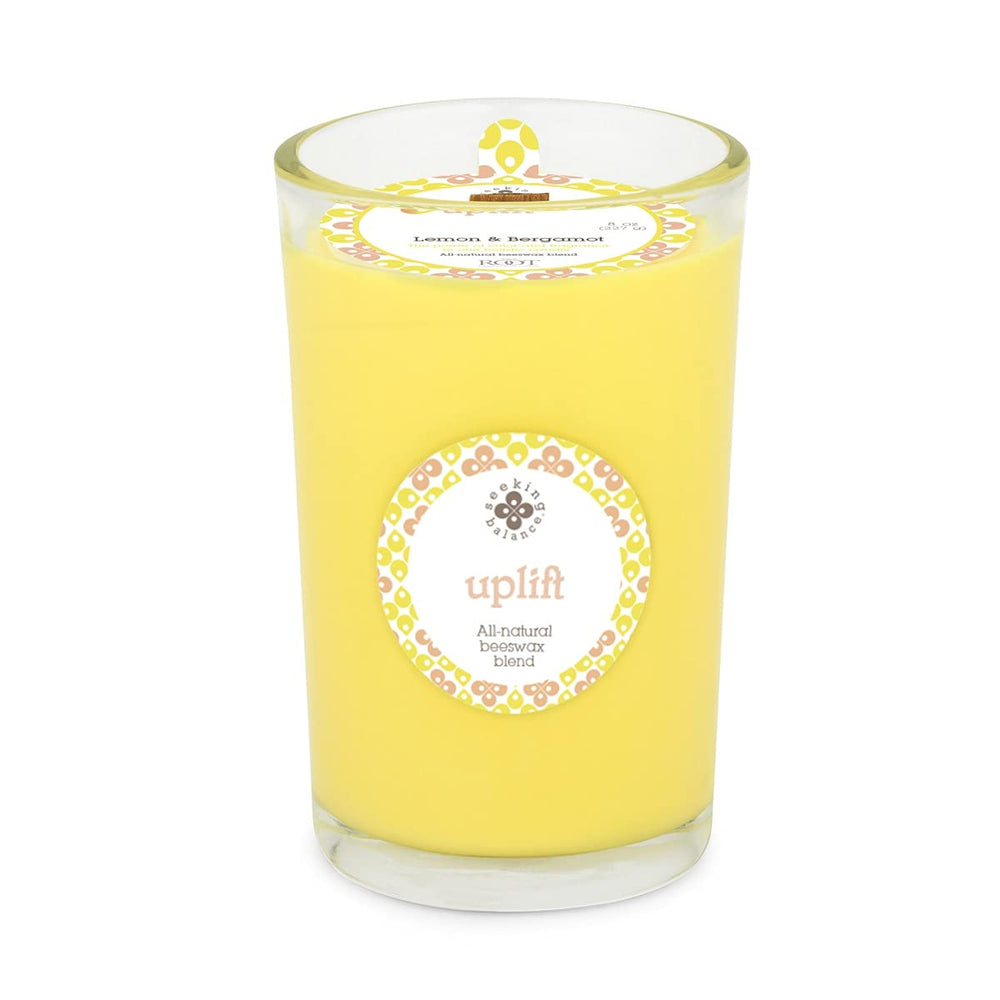 Root Candles Seeking Balance wood wick candle creates spa-like ambiance.