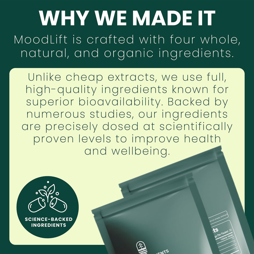 MoodLift packaging front view showing brand and product benefits.