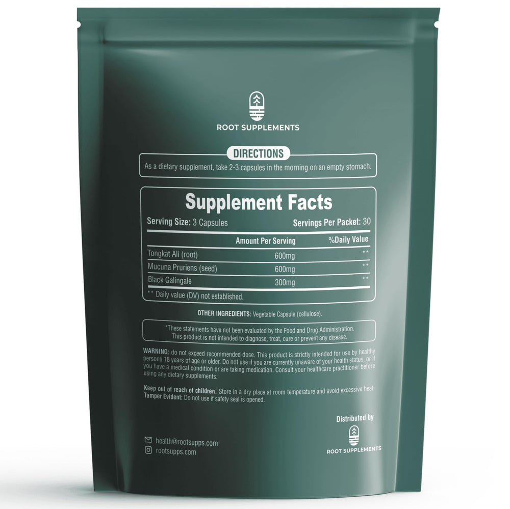 Root Supplements testosterone support capsules ready for daily training and energy.